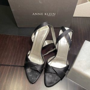 Vintage Anne Klein New York Black Satin High Heeled Sandal.